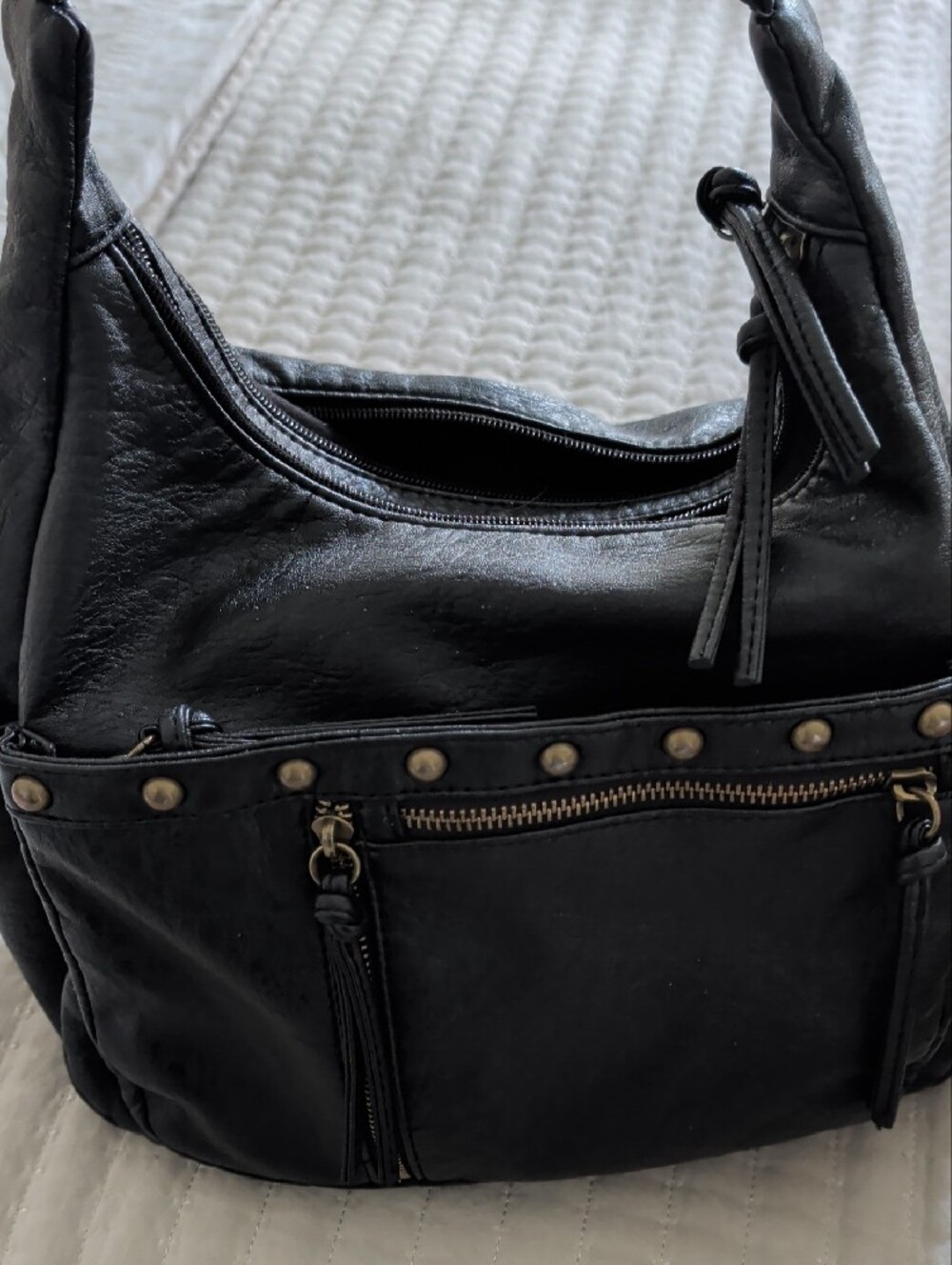 Bueno Black Crossbody Bag with Brass Studs